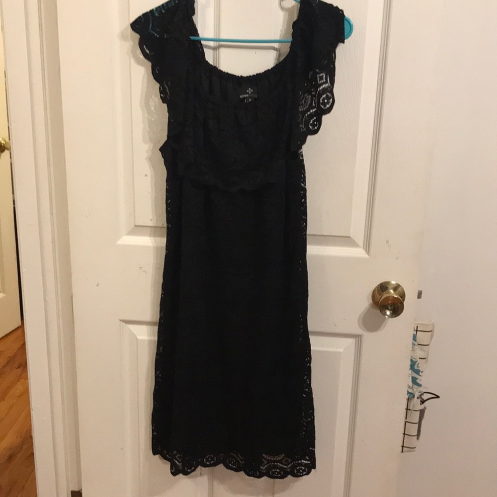 Black lace off the shoulder dress